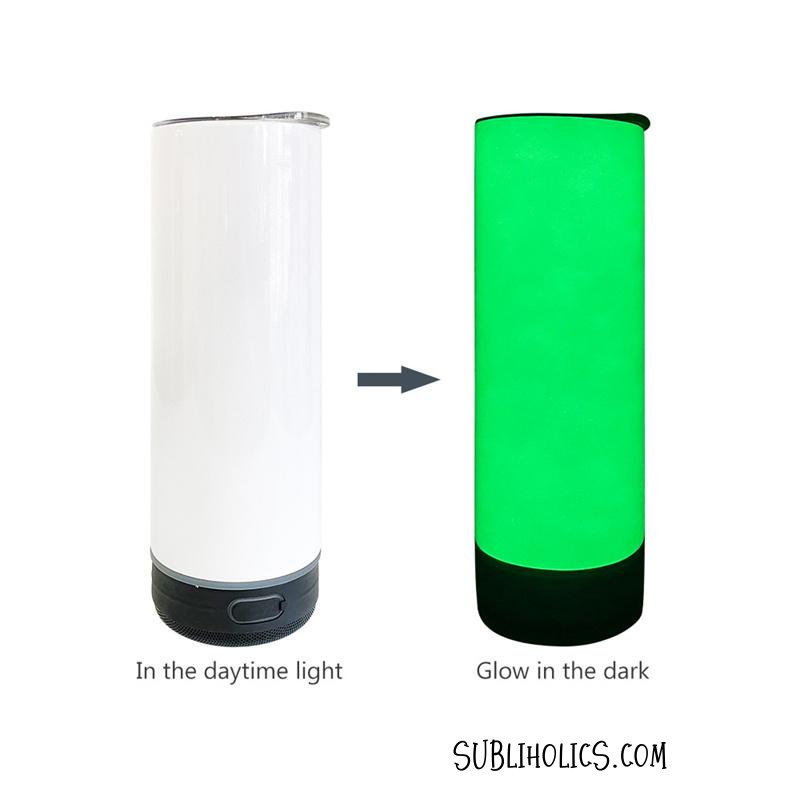 20 oz Straight Skinny Glow in the Dark Tumblers with Bluetooth Speaker